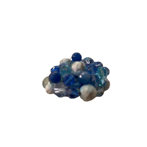 Mixed Blue Tones Beaded Cluster Brooch Statement 2.5" Diameter Pin - Picture 8 of 12
